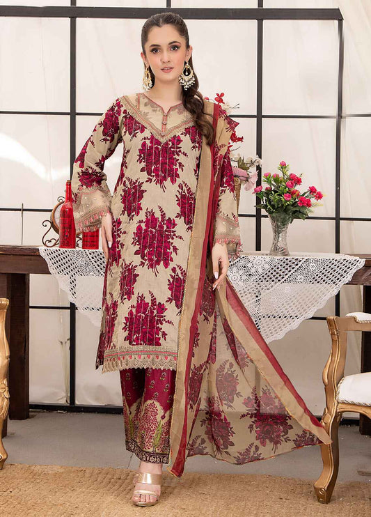 Husn By Polawn Embroidered Stitched 3 Piece Lawn Suit PD-24-501-A-Ready to Wear