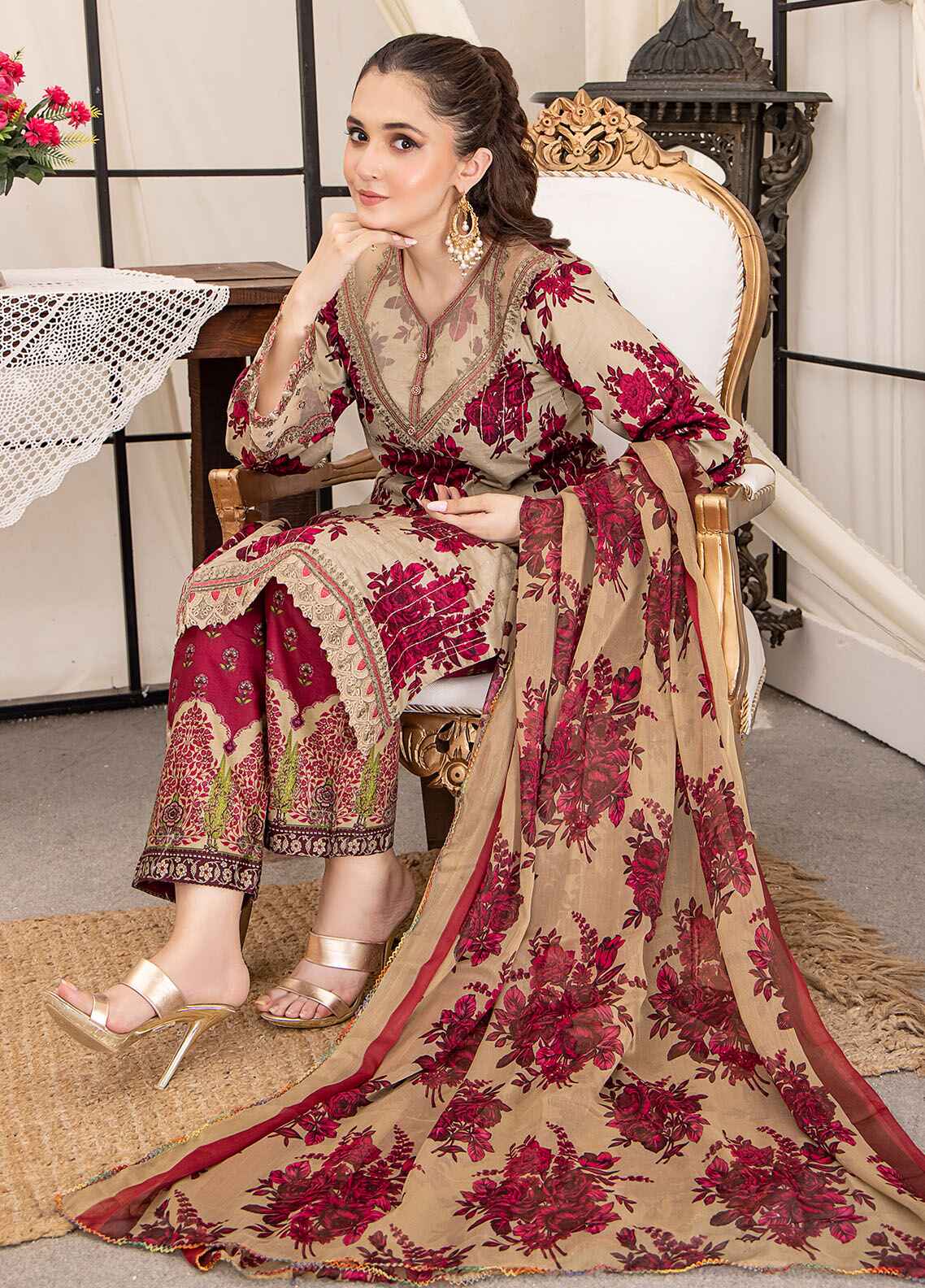 Husn By Polawn Embroidered Stitched 3 Piece Lawn Suit PD-24-501-A-Ready to Wear