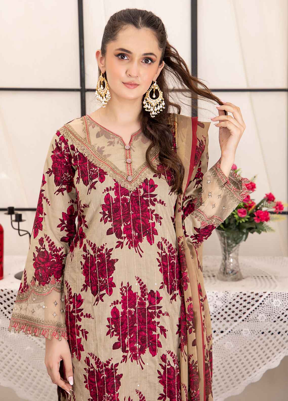 Husn By Polawn Embroidered Stitched 3 Piece Lawn Suit PD-24-501-A-Ready to Wear