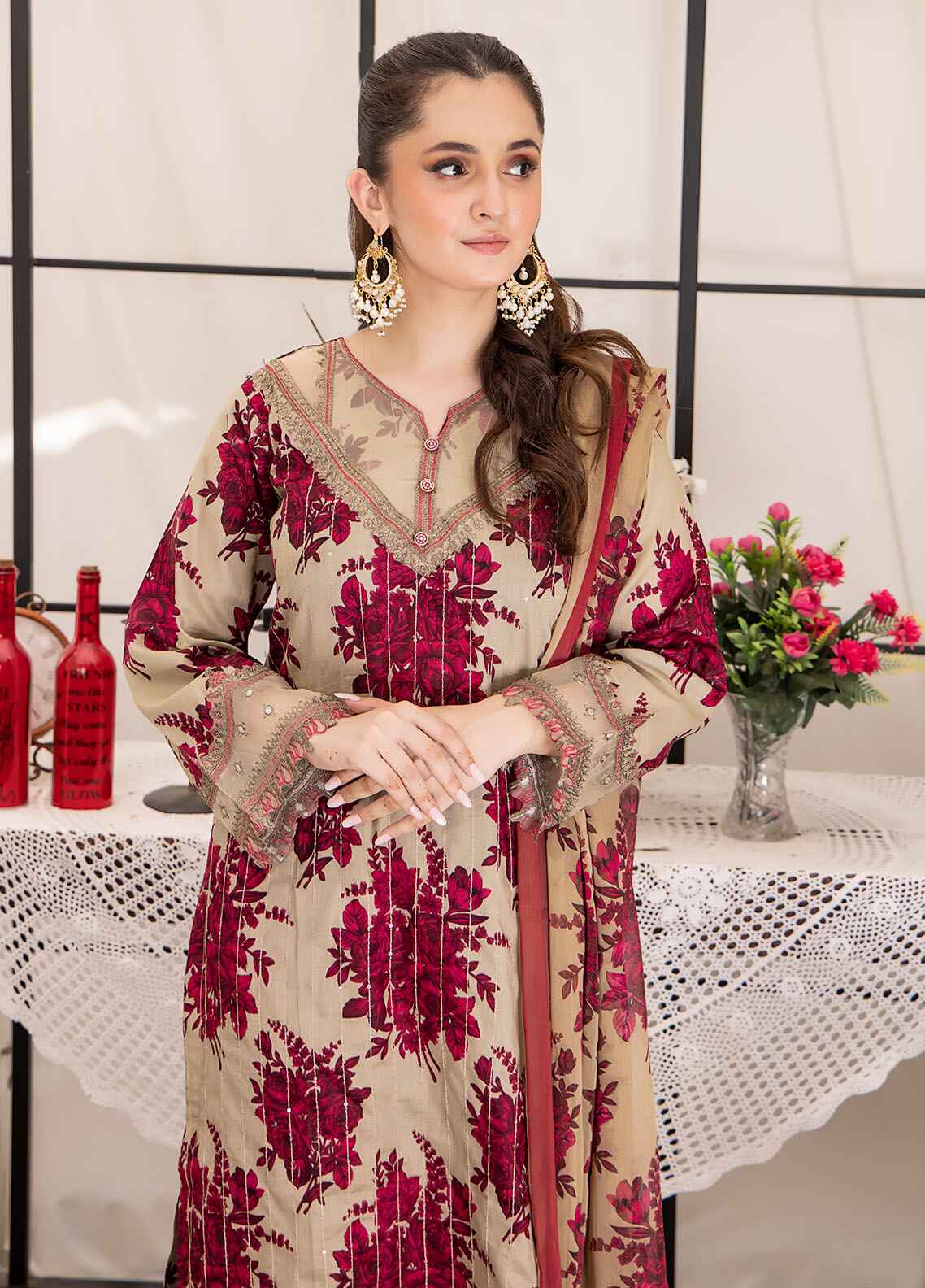 Husn By Polawn Embroidered Stitched 3 Piece Lawn Suit PD-24-501-A-Ready to Wear