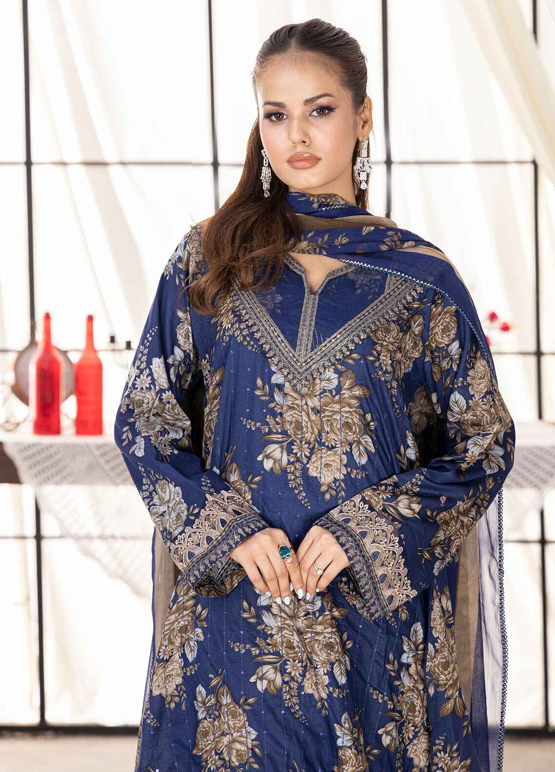 Husn By Polawn Embroidered Stitched 3 Piece Lawn Suit PD-24-501-B-Ready to Wear