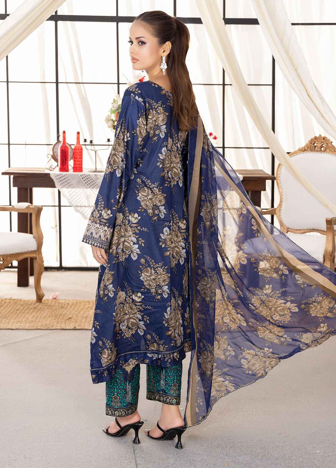 Husn By Polawn Embroidered Stitched 3 Piece Lawn Suit PD-24-501-B-Ready to Wear