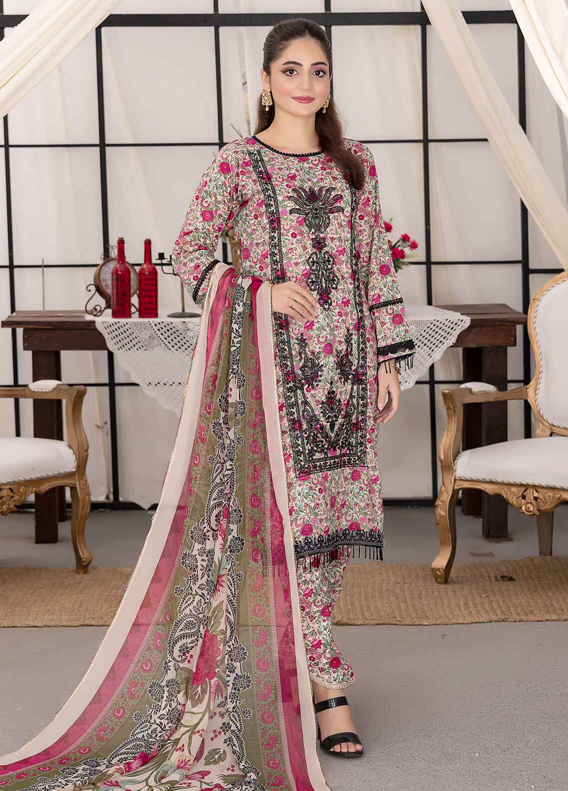 Husn By Polawn Embroidered Stitched 3 Piece Lawn Suit PD-24-502-A-Ready to Wear