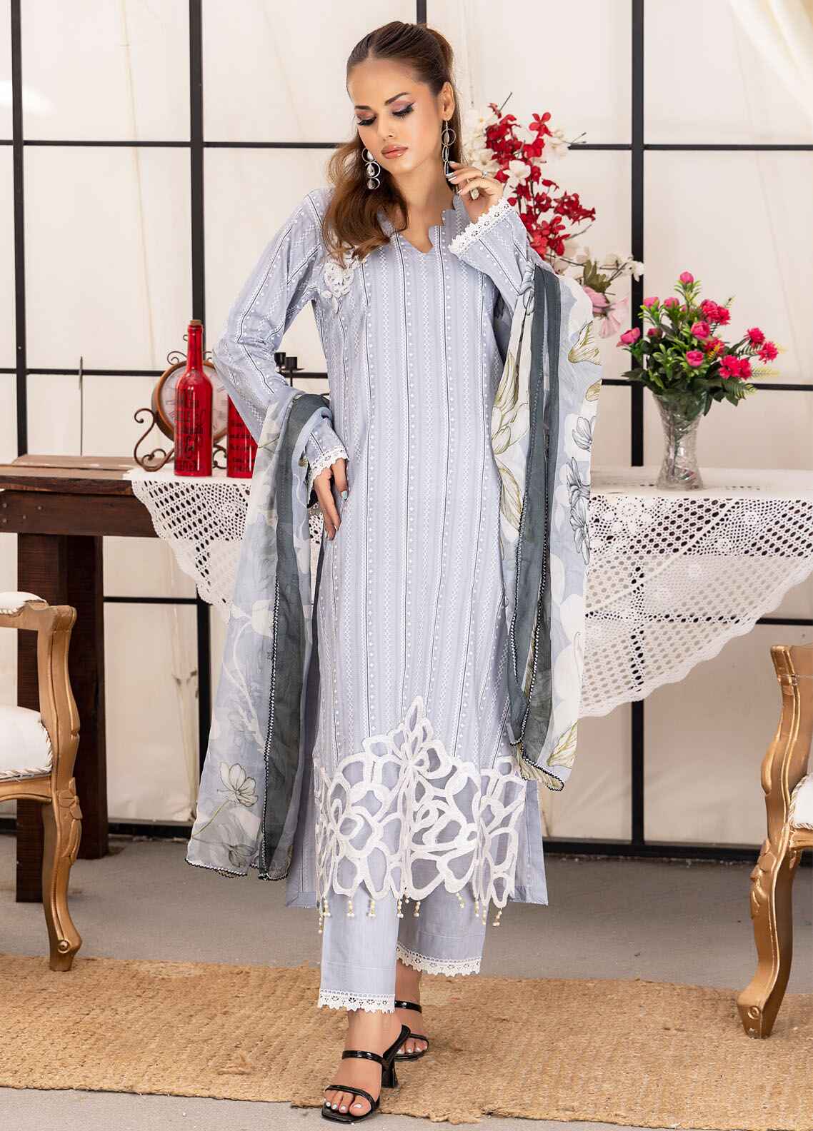 Husn By Polawn Embroidered Stitched 3 Piece Lawn Suit PD-24-503-A-Ready to Wear
