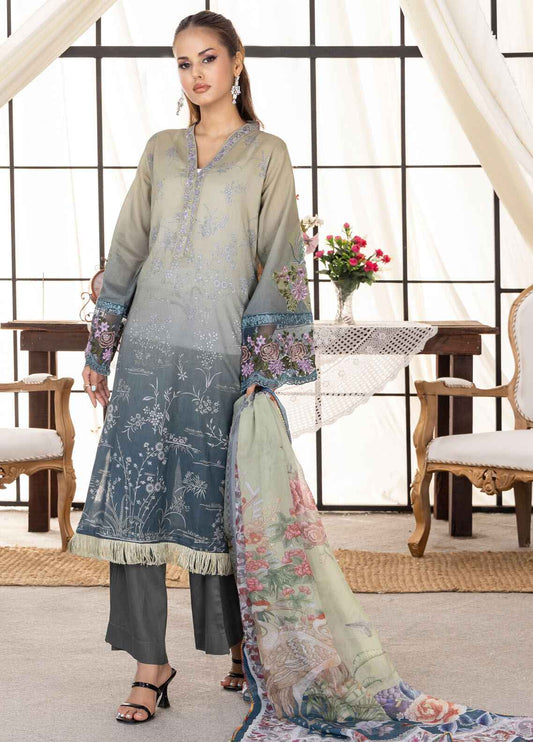 Husn By Polawn Embroidered Stitched 3 Piece Lawn Suit PD-24-505-A-Ready to Wear