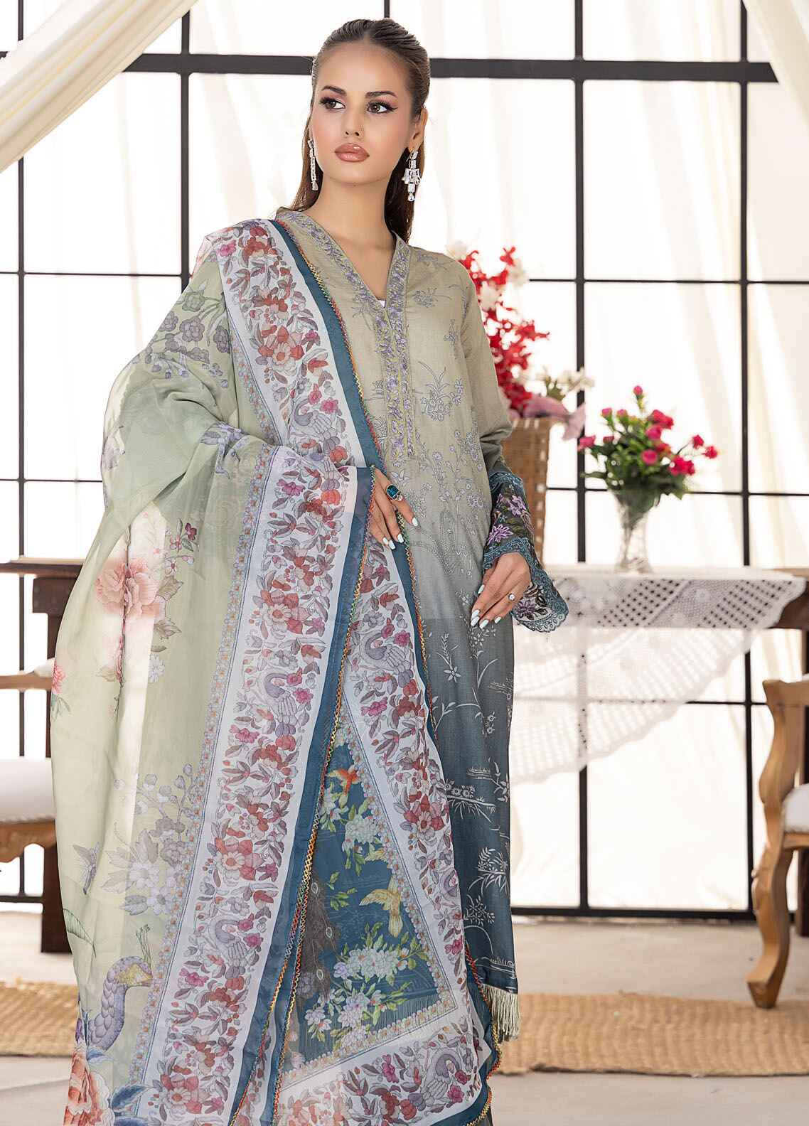 Husn By Polawn Embroidered Stitched 3 Piece Lawn Suit PD-24-505-A-Ready to Wear