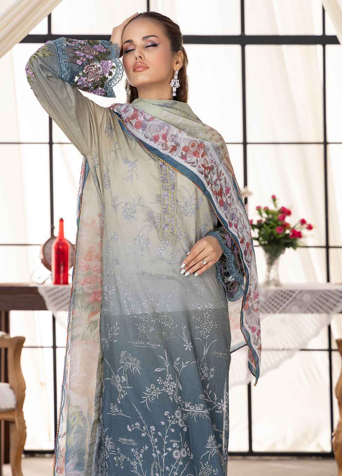 Husn By Polawn Embroidered Stitched 3 Piece Lawn Suit PD-24-505-A-Ready to Wear