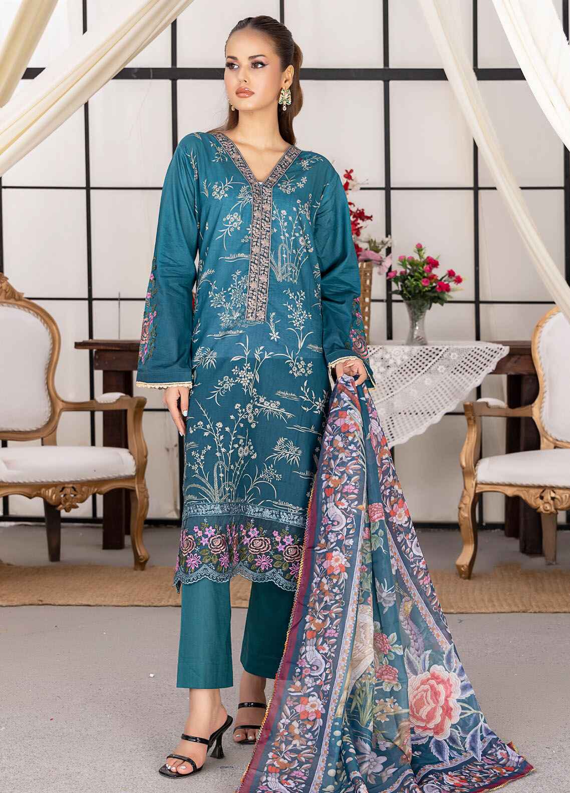 Husn By Polawn Embroidered Stitched 3 Piece Lawn Suit PD-24-505-B-Ready to Wear