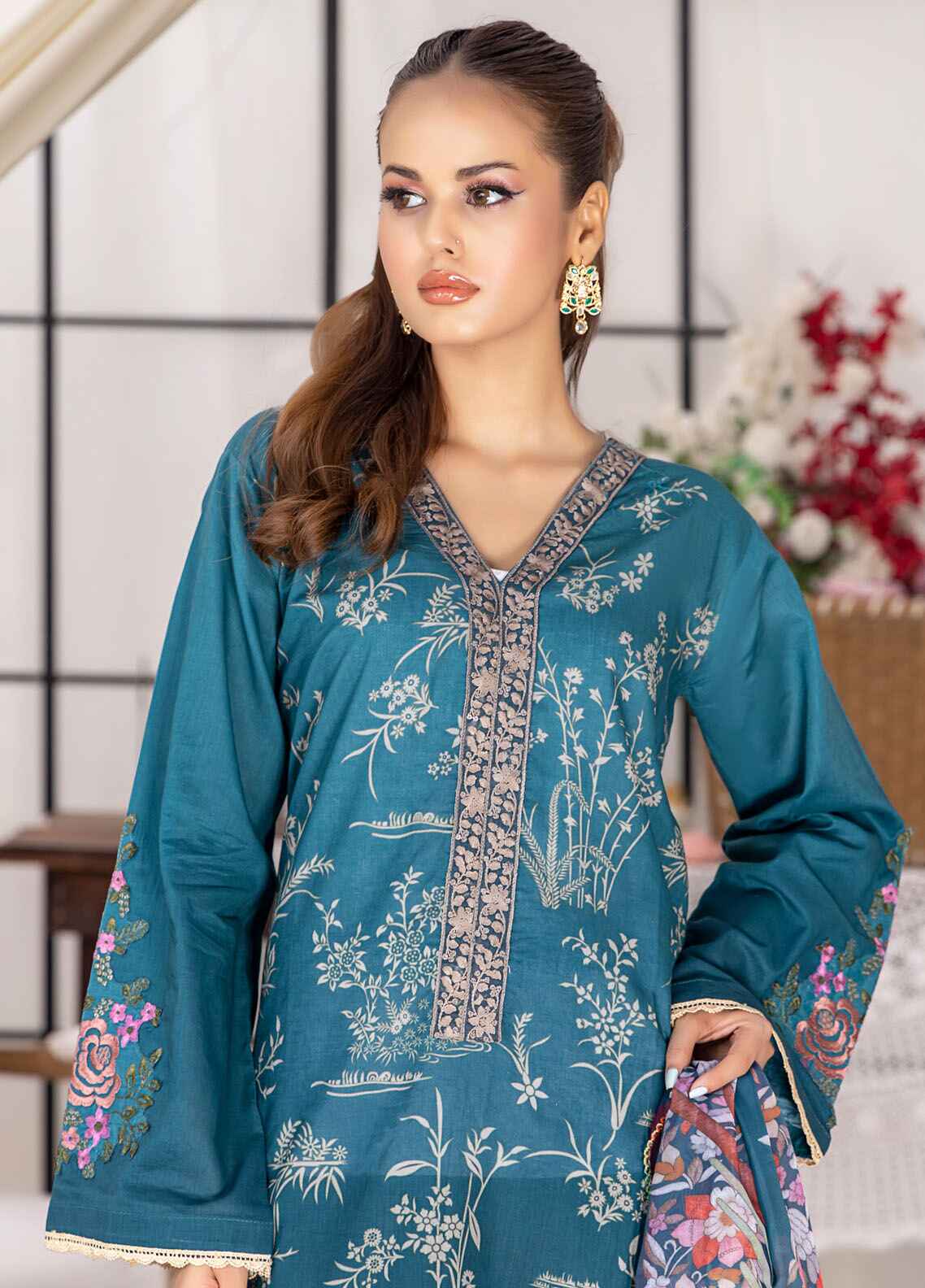 Husn By Polawn Embroidered Stitched 3 Piece Lawn Suit PD-24-505-B-Ready to Wear