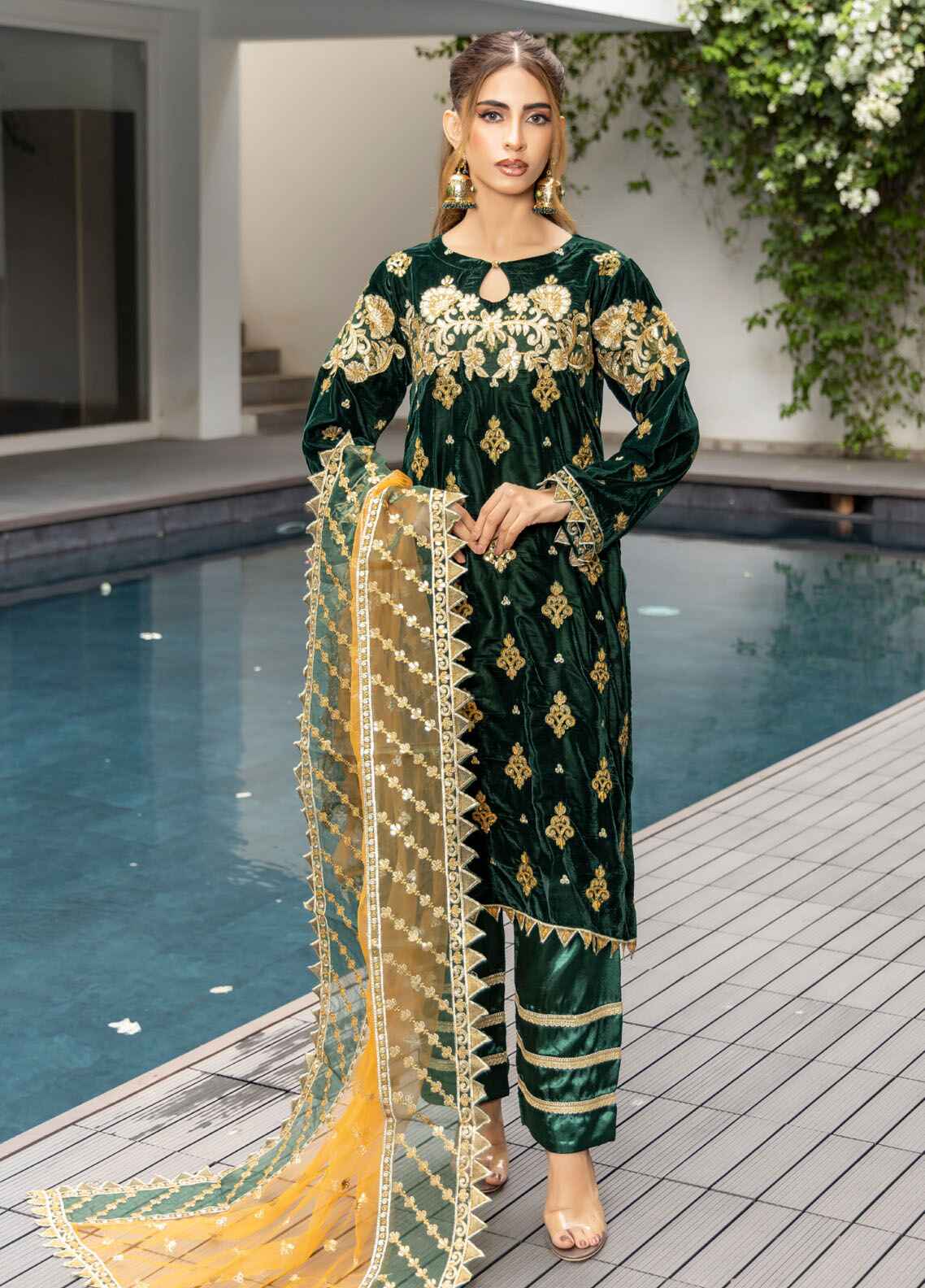 Velvina By Polawn Embroidered Stitched 3 Piece Velvet Suit PD-24-904-Ready to Wear