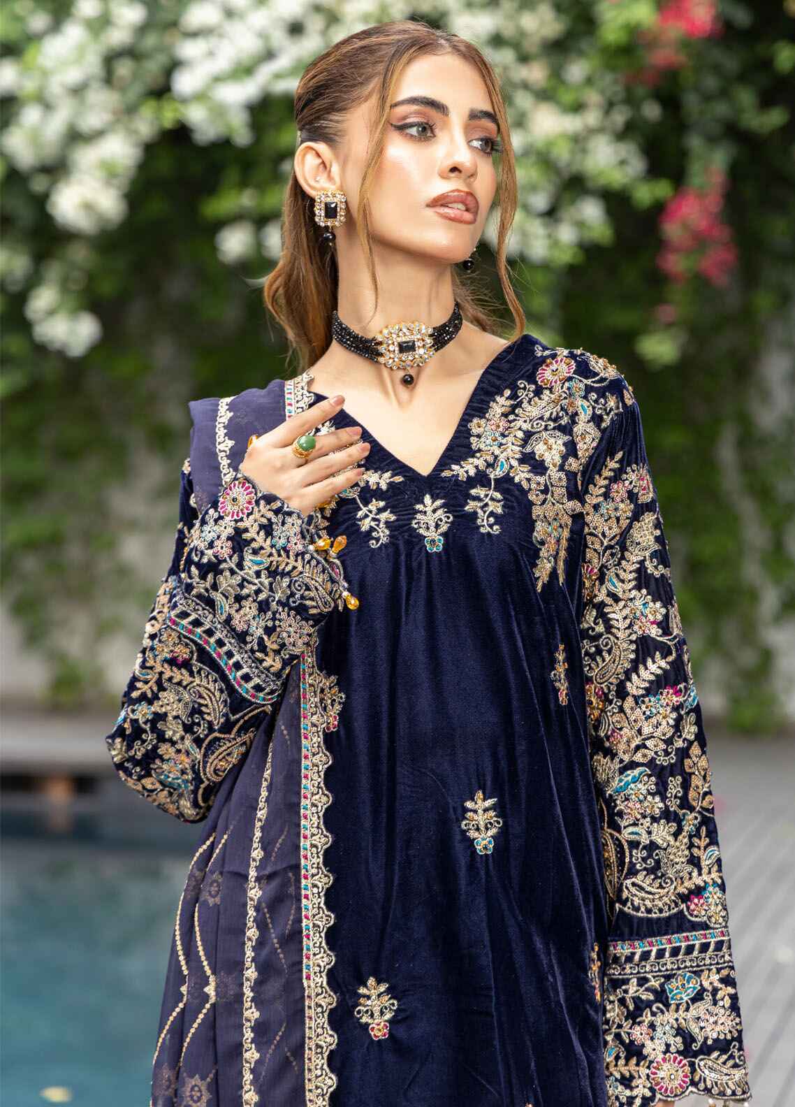 Velvina By Polawn Embroidered Stitched 3 Piece Velvet Suit PD-24-906-Ready to Wear