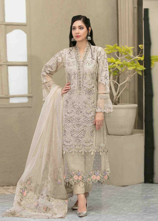 Embroidered Organza 3 Piece Unstitched Suit TF-D-6654-Party Wear