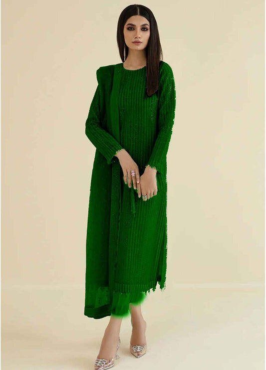 Embroidered Chiffon 3 Piece Unstitched Suit KAY GREEN-BC-UF-384 - Party Wear