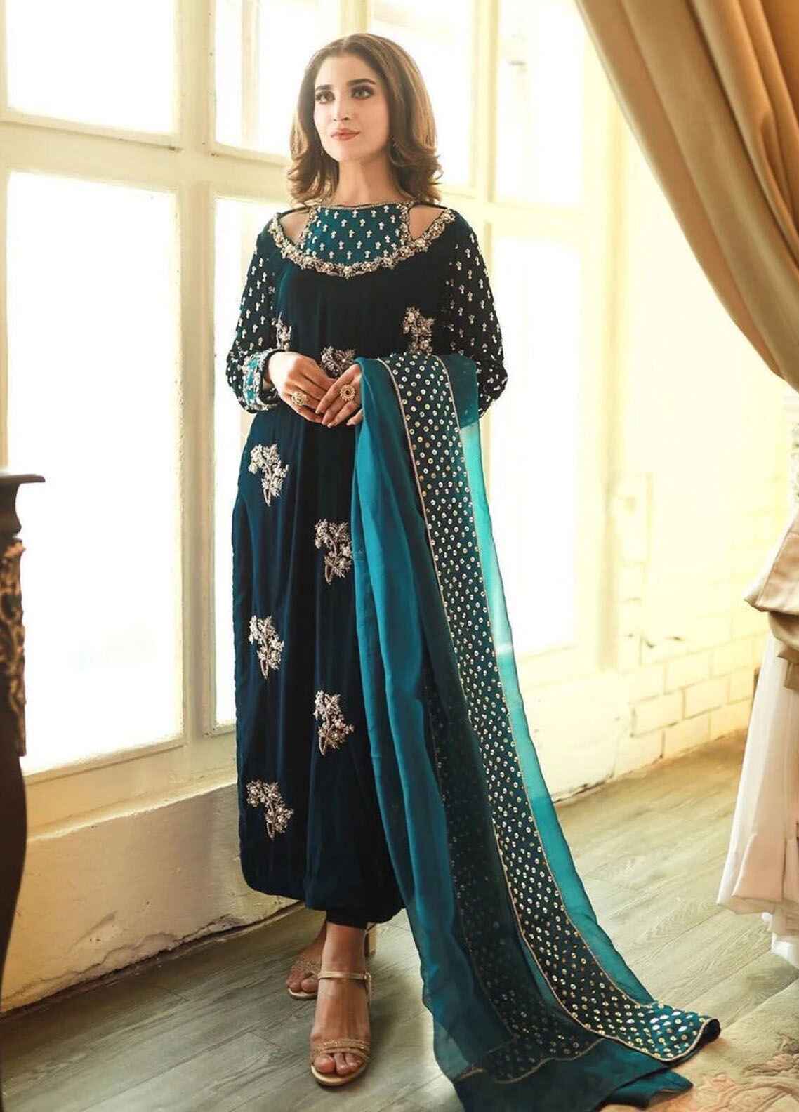 Embroidered Unstitched 3 Piece Velvet Suit AV-D09-24 - Party Wear