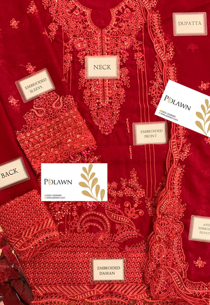 Embroidered Chiffon 3 Piece Unstitched Suit QC-WC-02 SIOFE-25 - Party Wear
