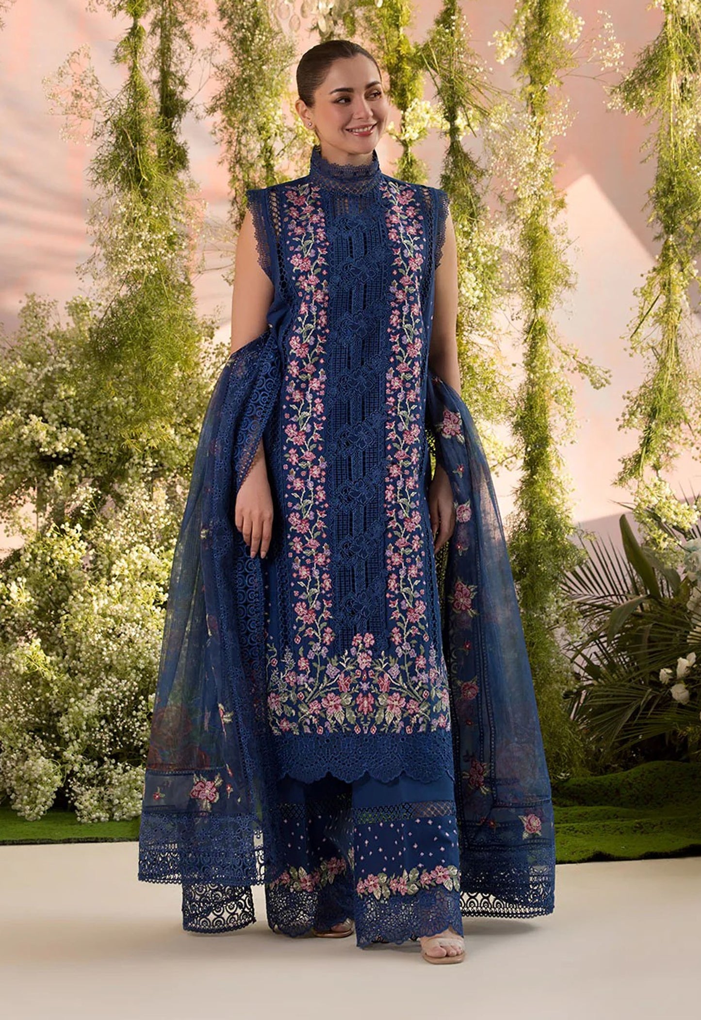 Embroidered Lawn 3 Piece Unstitched Suit SNL-HU-D04-A-25 - Summer Collection