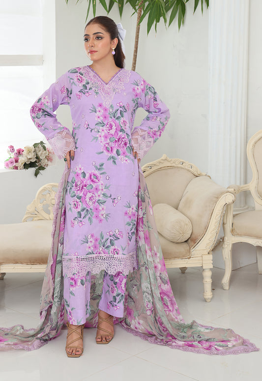 Husn By Polawn Embroidered Stitched 3 Piece Lawn Suit PD-25-431-B-Ready to Wear