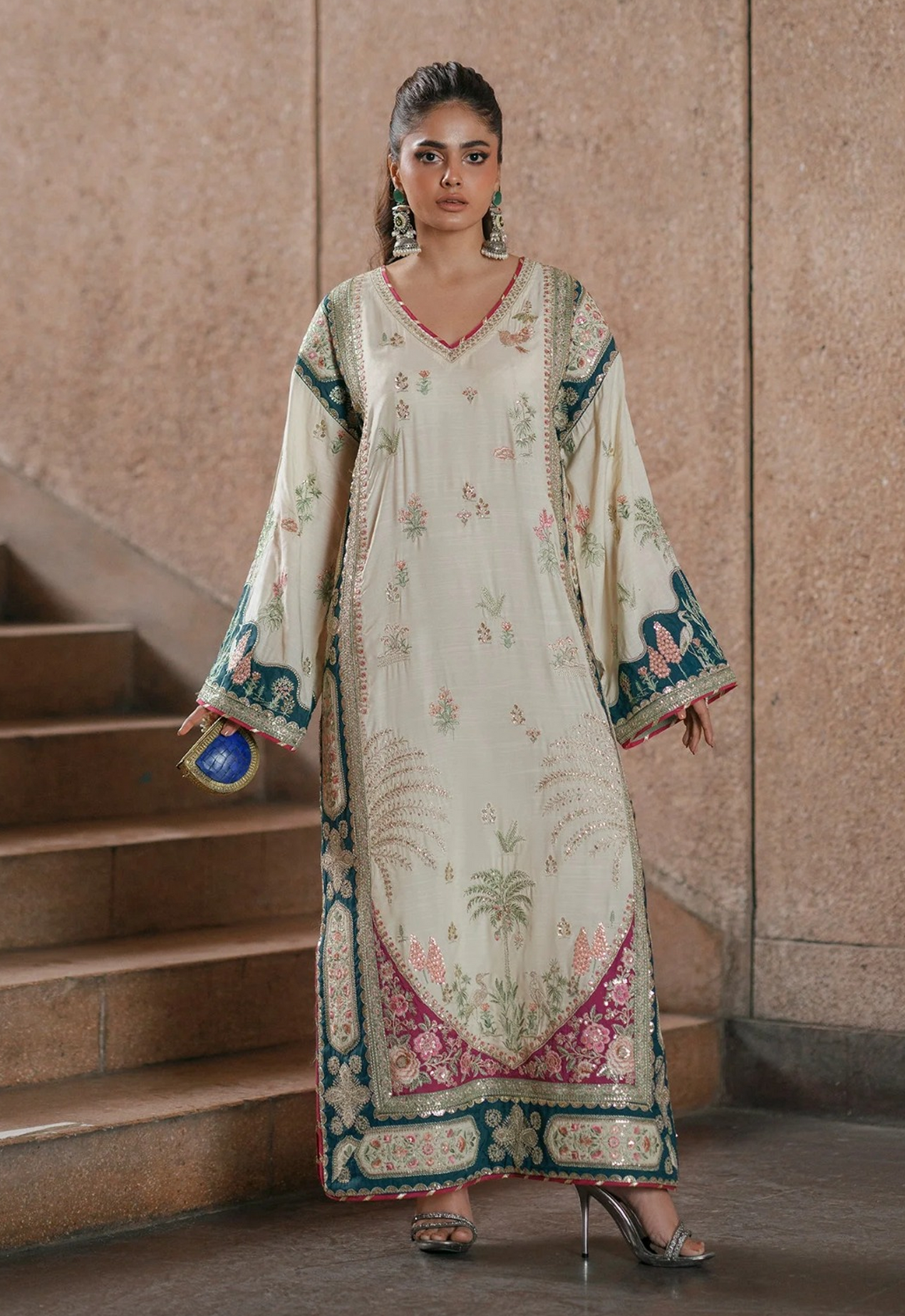 Embroidered  Charmeuse Silk/Kaftan 2 Piece Unstitched Suit EK-E1104/104/902 - Party Wear