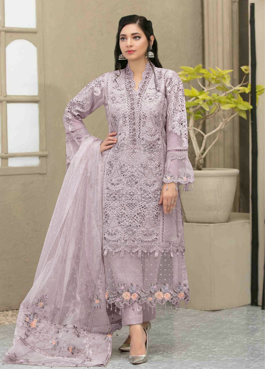 Embroidered Organza 3 Piece Unstitched Suit PURPLE-TF-D-6654-Party Wear
