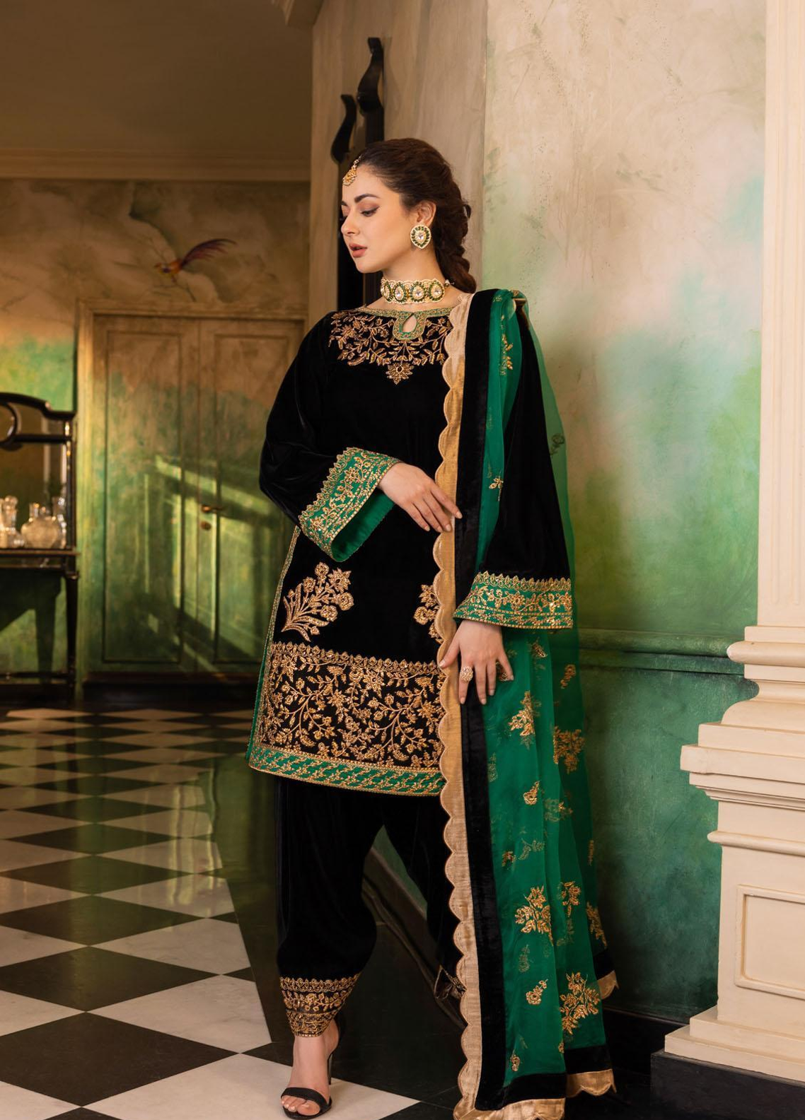 Embroidered Unstitched 3 Piece Velvet Suit ZC-D01-ZIMMEL-22-Party Wear