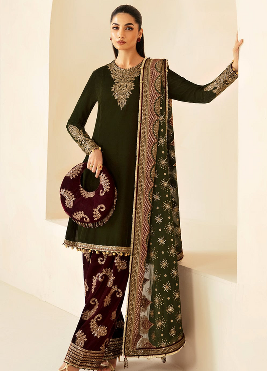 Embroidered Unstitched 3 Piece Velvet Suit JV-VF-2029 - Party Wear