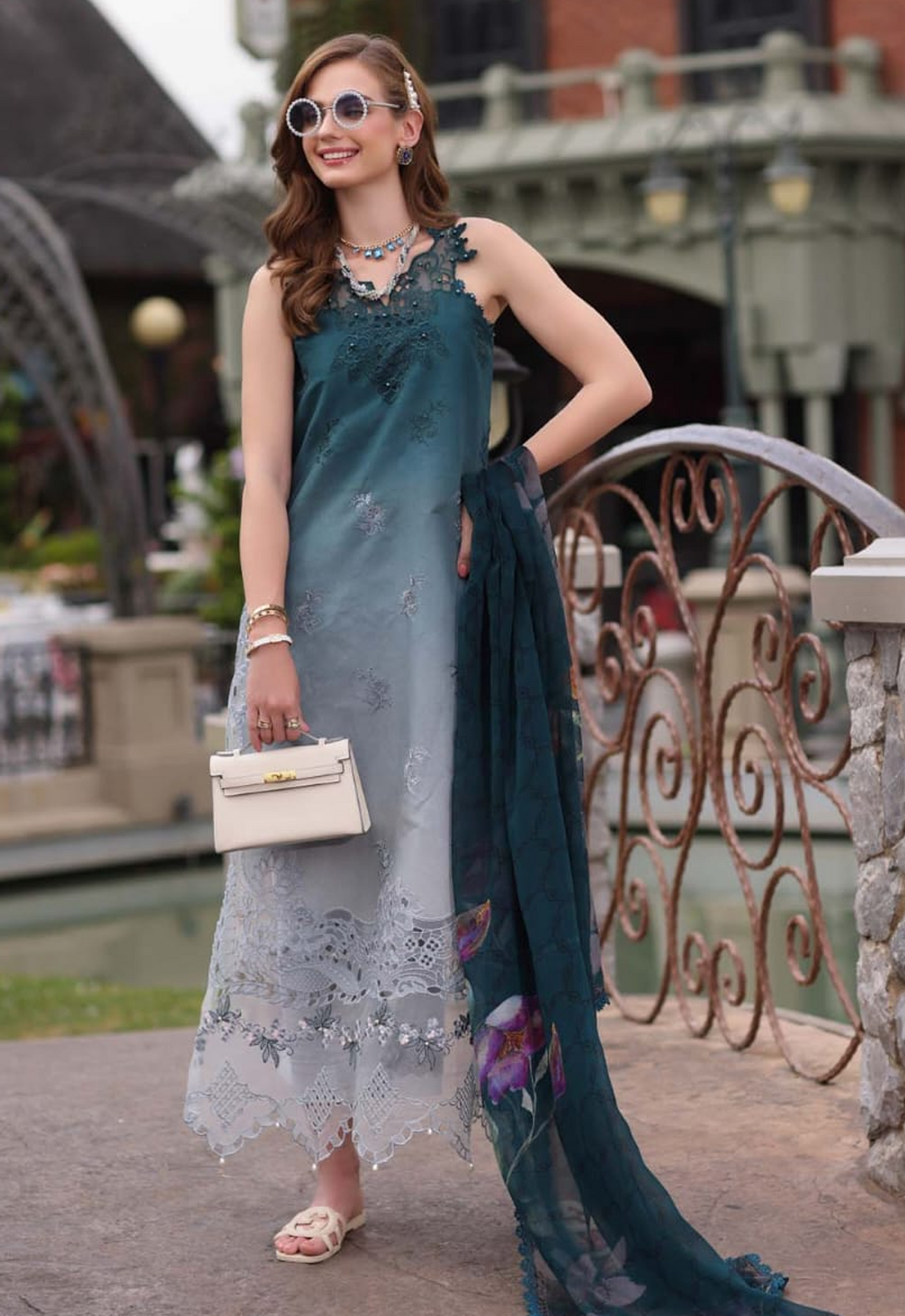 Embroidered Lawn 3 Piece Unstitched Suit NSAL-WM-D10-TEAL OMBRE - Summer Collection