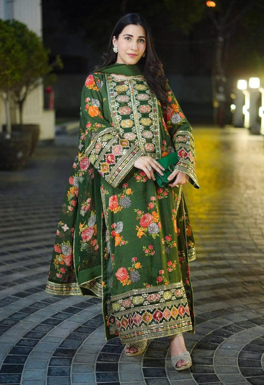 Printed Silk 3 Piece Unstitched Suit ACL-LUX-15-25 - Party Wear