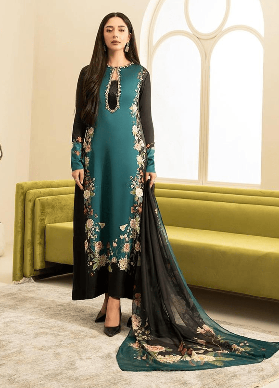 Embroidered Silk 3 Piece Unstitched Suit LL-Karozit Dress-24 - Party Wear