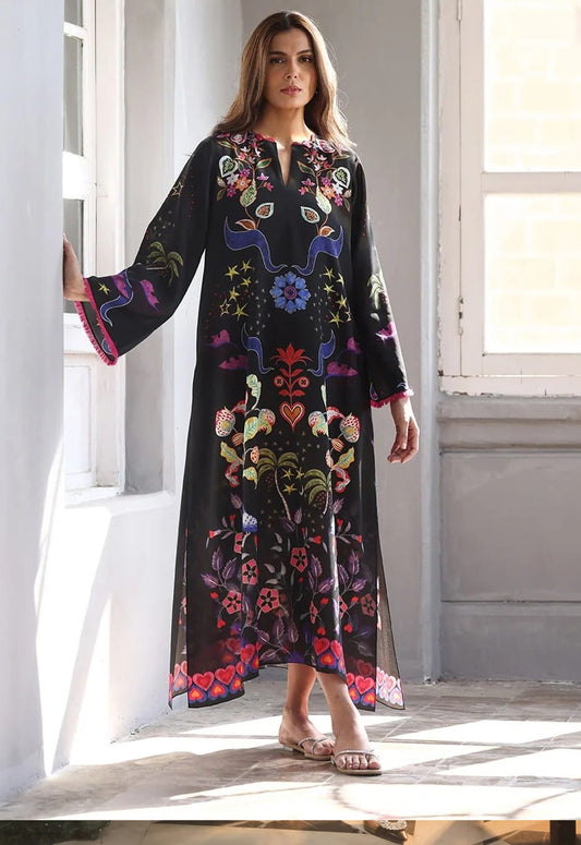 Embroidered Kaftaan Charmeuse Silk 2 Piece Unstitched Suit SMK-ZANYA Kaftan - Party Wear