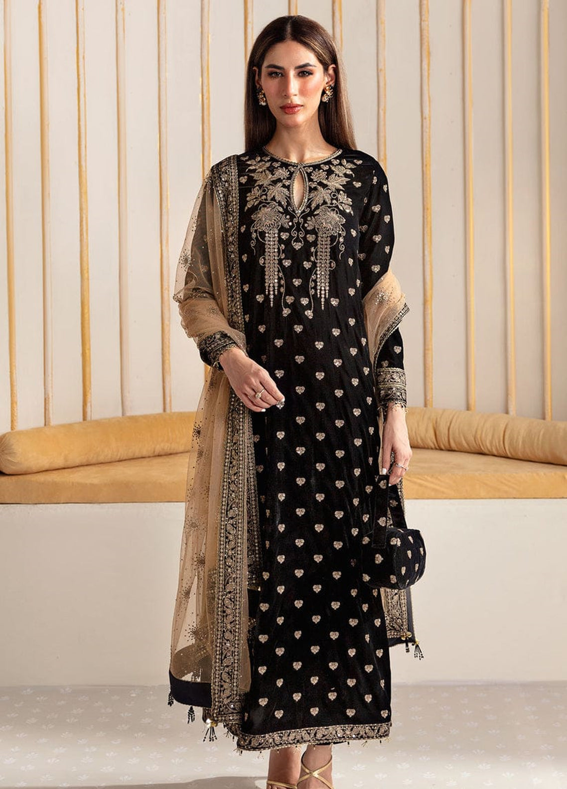 Embroidered Unstitched 3 Piece Velvet Suit VF-2014- Party Wear