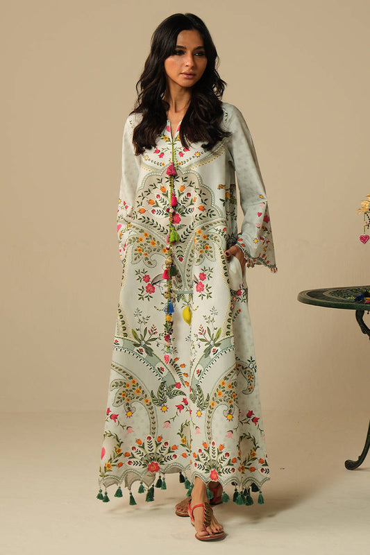 Printed Kaftaan Charmeuse Silk 2 Piece Unstitched Suit FHK-Tiger Tales - Party Wear