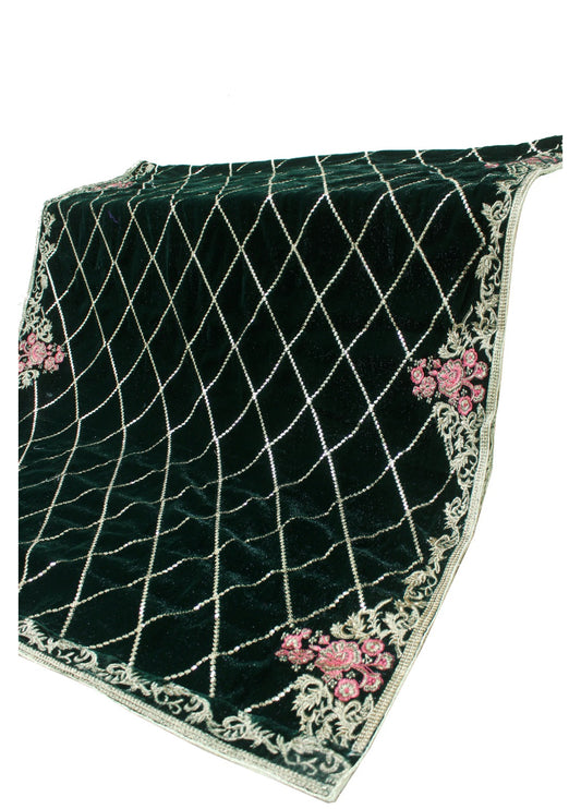 Heavy Sequence Embroidered Velvet  MAYA ALI SHAWL - Kay Green- Party Wear