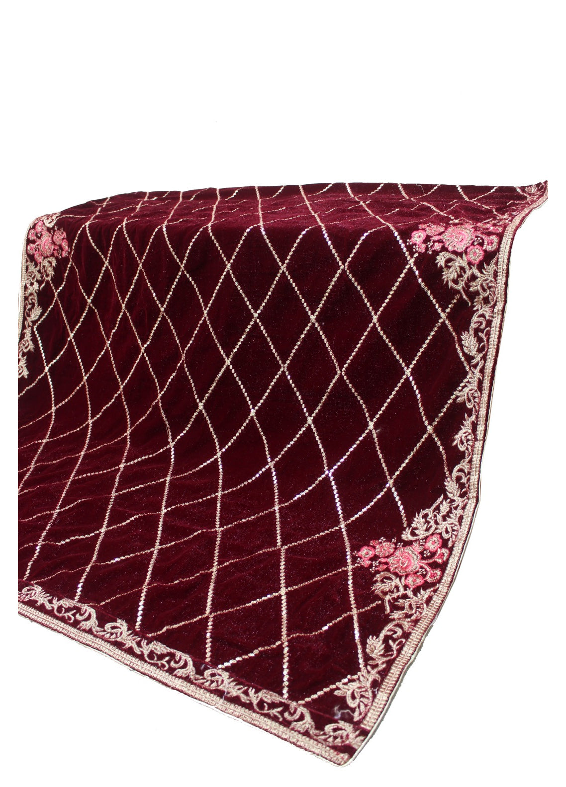 Heavy Sequence Embroidered Velvet  MAYA ALI SHAWL - Maroon - Party Wear