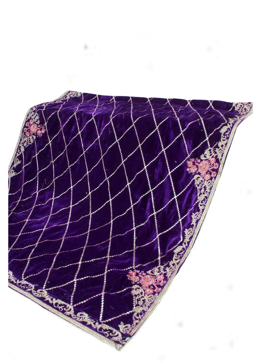 Heavy Sequence Embroidered Velvet  MAYA ALI SHAWL - Purple - Party Wear