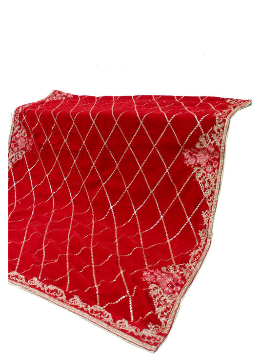Heavy Sequence Embroidered Velvet  MAYA ALI SHAWL - Reddish Maroon- Party Wear
