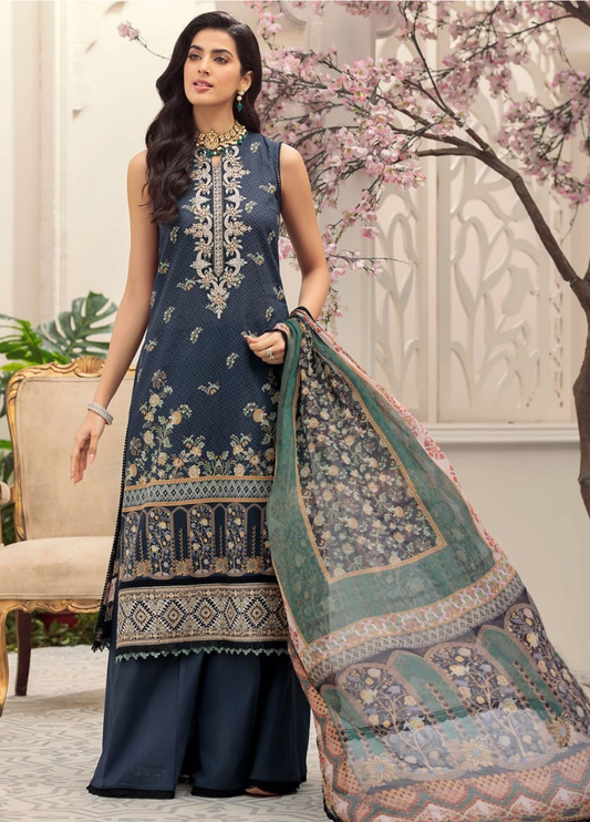 Embroidered Lawn 3 Piece Unstitched Suit  NSAL-D04 A-22- Summer Collection