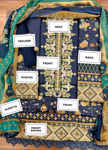 Embroidered Lawn 3 Piece Unstitched Suit  NSAL-D04 A-22- Summer Collection