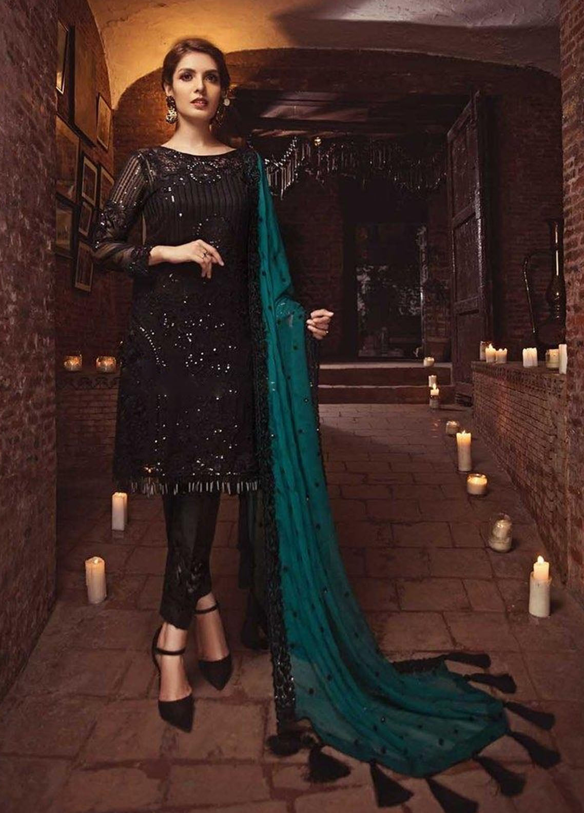 Black Embroidered Unstitched 3 Piece Chiffon Suit SPC-D04-18-Party Wear