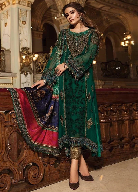 Green Embroidered Unstitched 3 Piece Chiffon Suit MBC-BD-1501-18 Party Wear