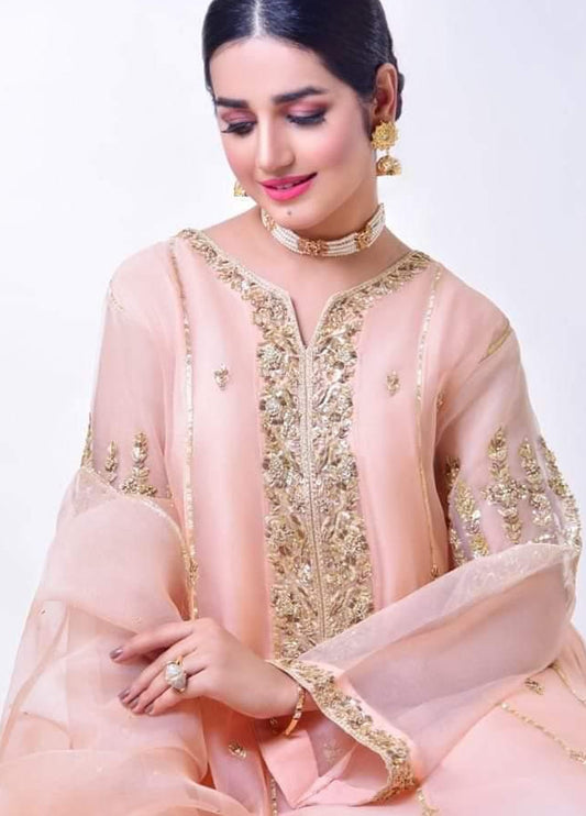 Peach Embroidered Unstitched 3 Piece Organza Suit AG-ERSA-A-20 PEACH Party Wear