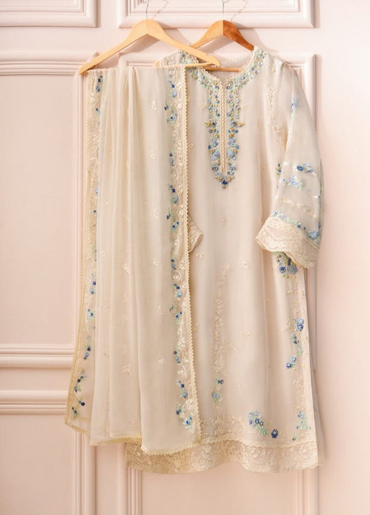 White Embroidered Unstitched 3 Piece Chiffon Suit AG-S104889-22 Party Wear