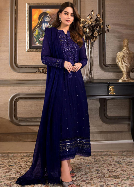 Embroidered Unstitched 3 Piece Chiffon Suit AJIMC-D04-22-Party Wear