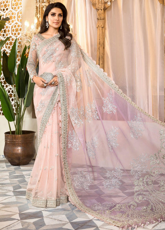 Embroidered Unstitched 3 Piece Net Saree MBC-BD-2404-22 -Party Wear