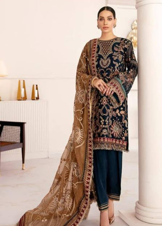 Embroidered Unstitched 3 Piece Chiffon Suit BC-D02-Party Wear