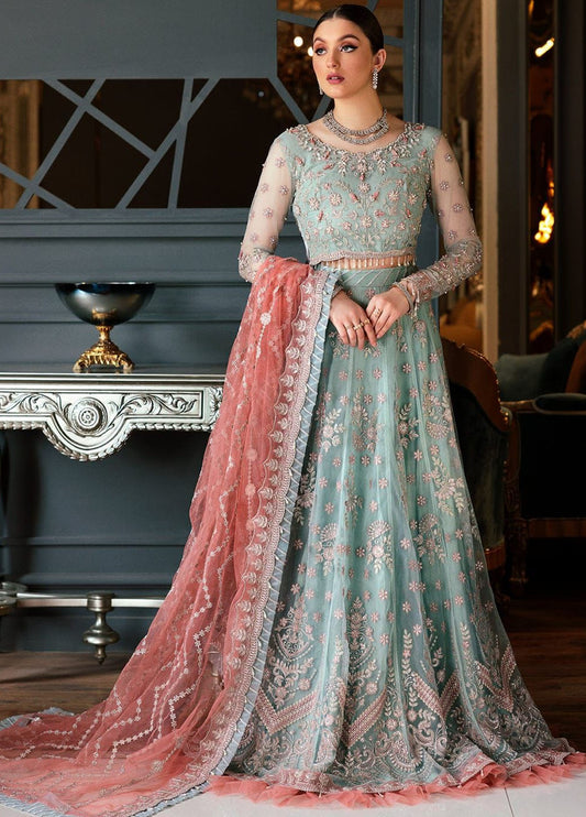 Sky Blue Embroidered Unstitched 3 Piece Net Suit EAC-MH-02-22 Party Wear