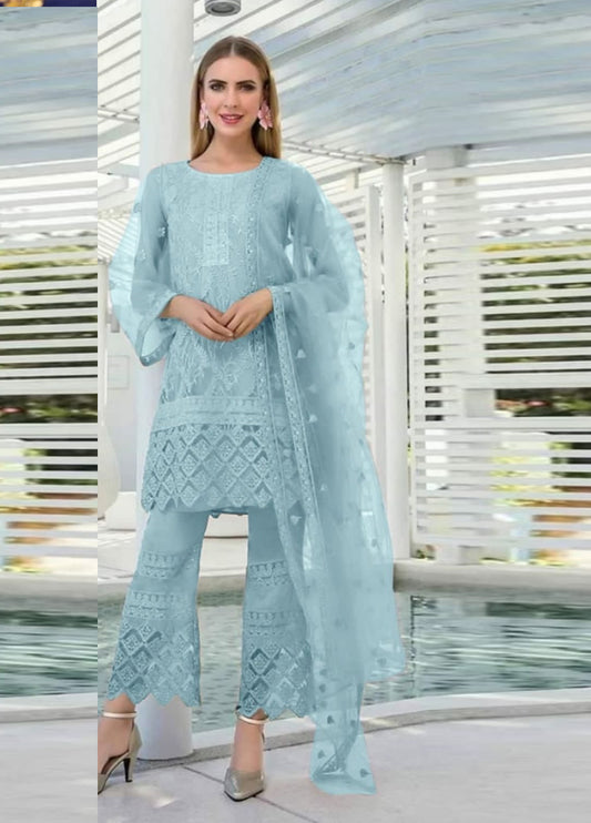 Embroidered Unstitched 3 Piece Organza Suit EK-TC-Asmani -Party Wear