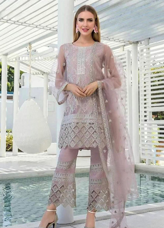 Embroidered Unstitched 3 Piece Organza Suit EK-TC-Pink-Party Wear