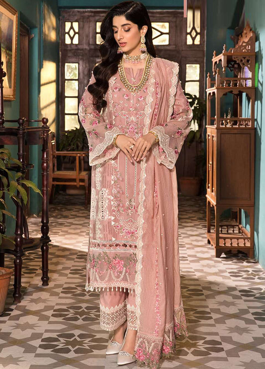 Embroidered  Lawn 3 Piece Unstitched Suit EL-D03-A-MY-PINK-22-Summer Collection