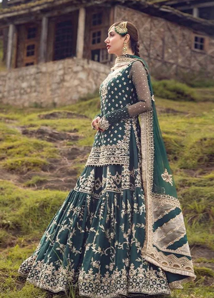 Green Embroidered Unstitched 3 Piece Organza FSC-DURKHANAI-21 -Party Wear