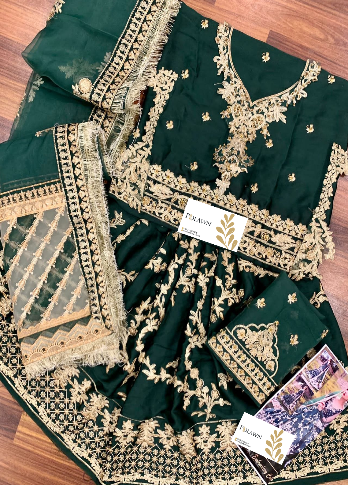 Green Embroidered Unstitched 3 Piece Organza FSC-DURKHANAI-21 -Party Wear